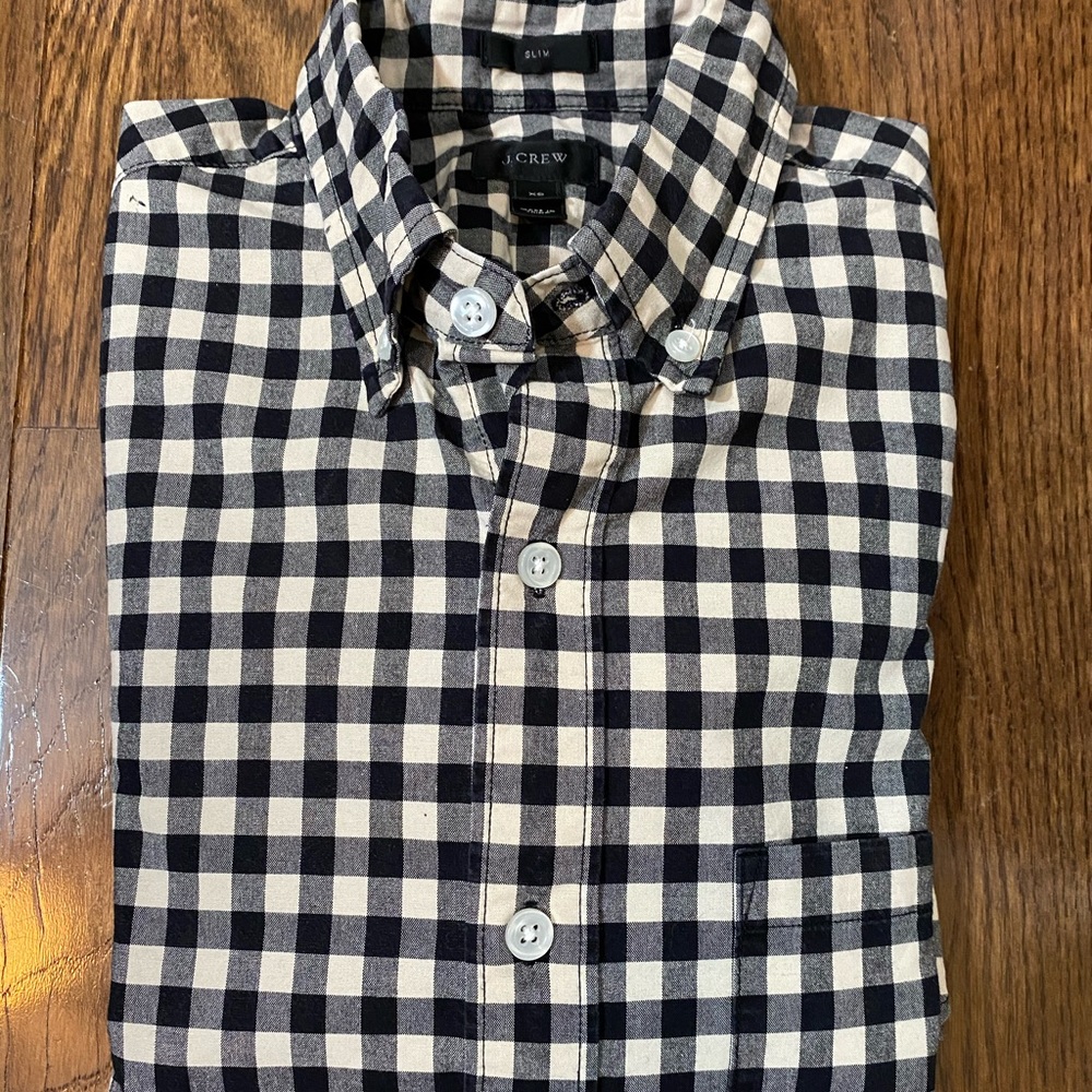 J. Crew XS Slim Oxford Shirt in Black & Tan Check